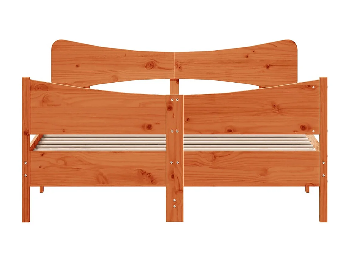 Cadre de lit et tête de lit marron 135x190 bois de pin