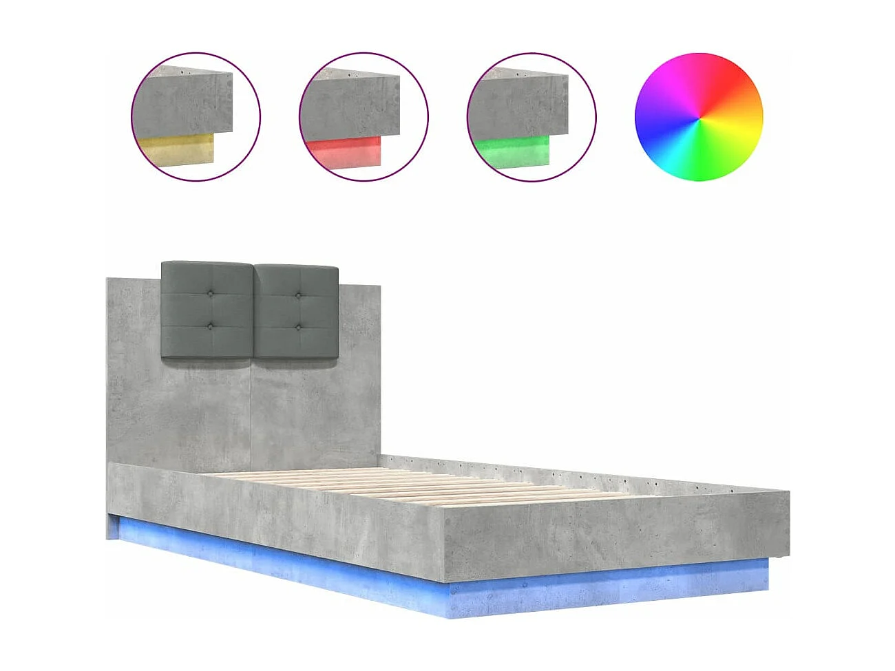 Bedframe met hoofdbord en LED-verlichting betongrijs 90x190 cm