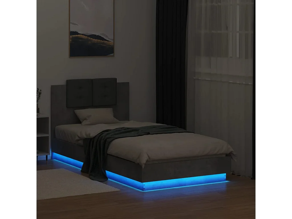 Bedframe met hoofdbord en LED-verlichting betongrijs 90x190 cm