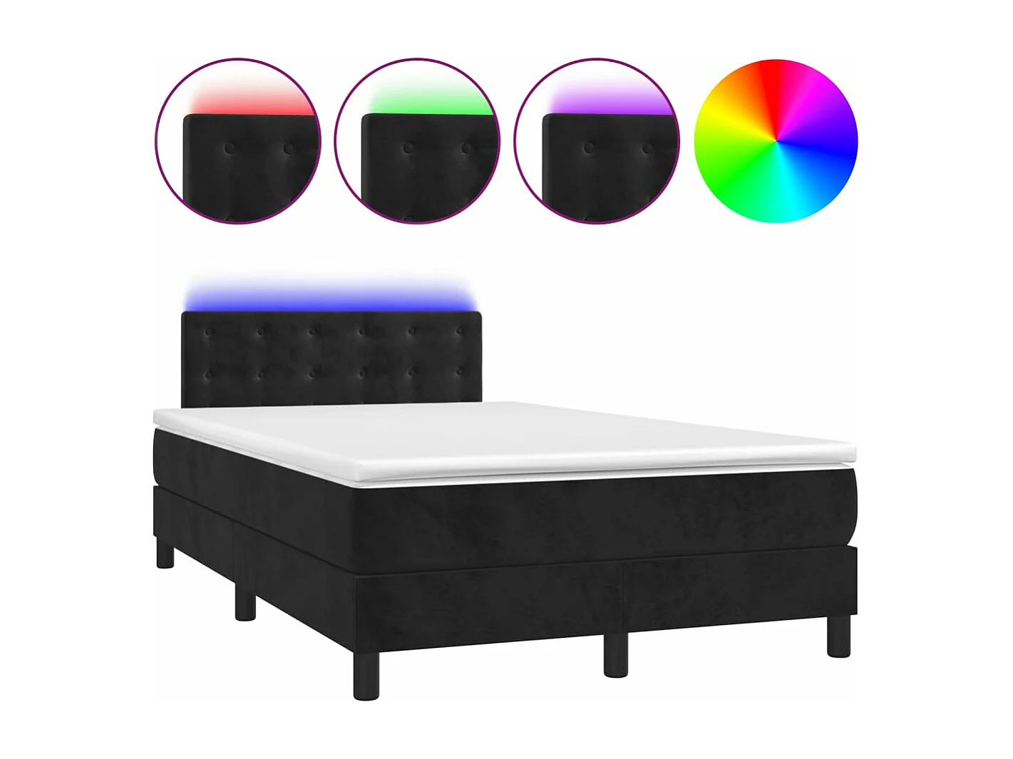 Sommier à lattes de lit et matelas LED noir 120x190 velours