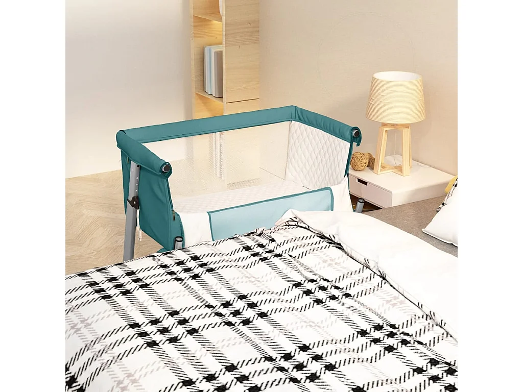 Lit pour bébé avec matelas Vert Tissu de lin