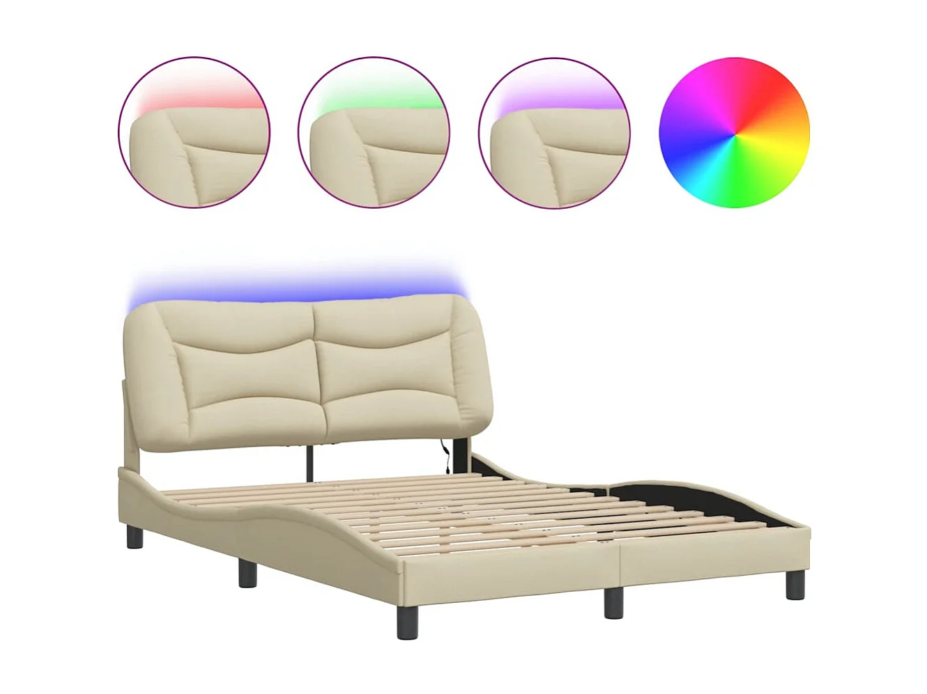 Cadre de lit avec lumières LED crème140x190 tissu