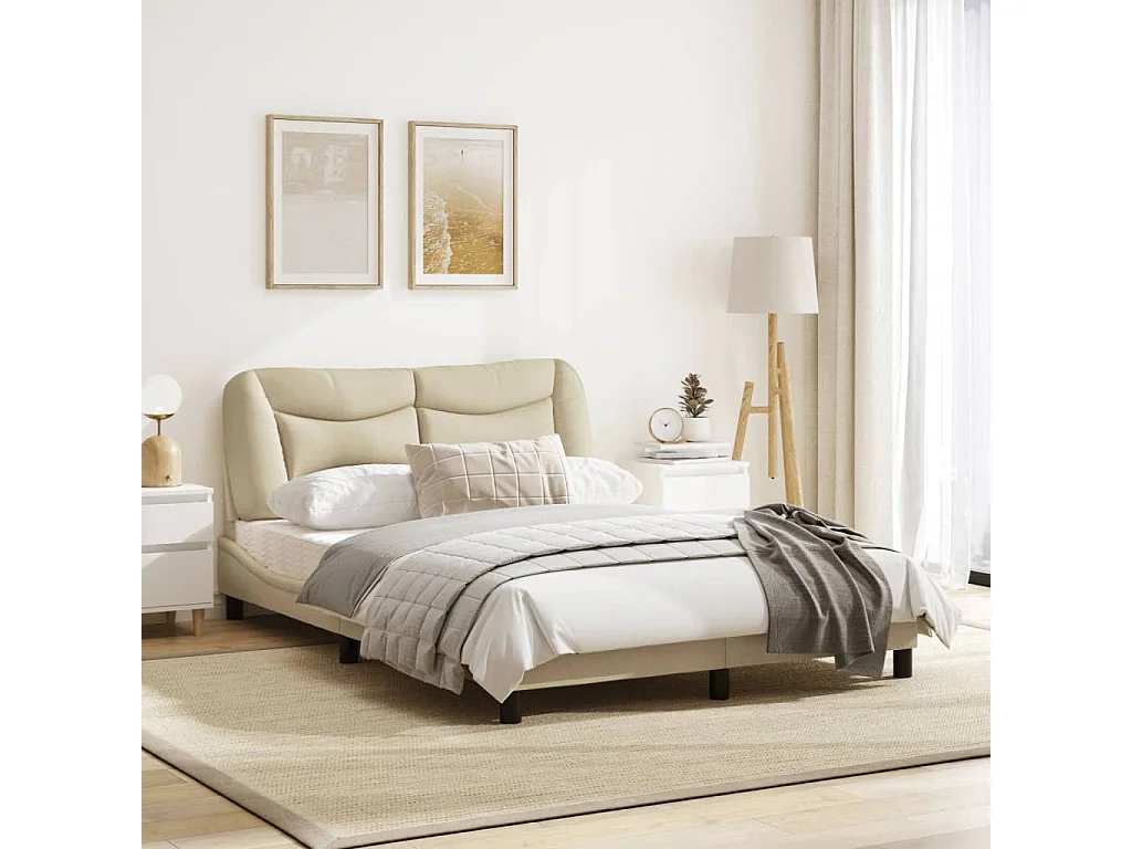 Cadre de lit avec lumières LED crème140x190 tissu