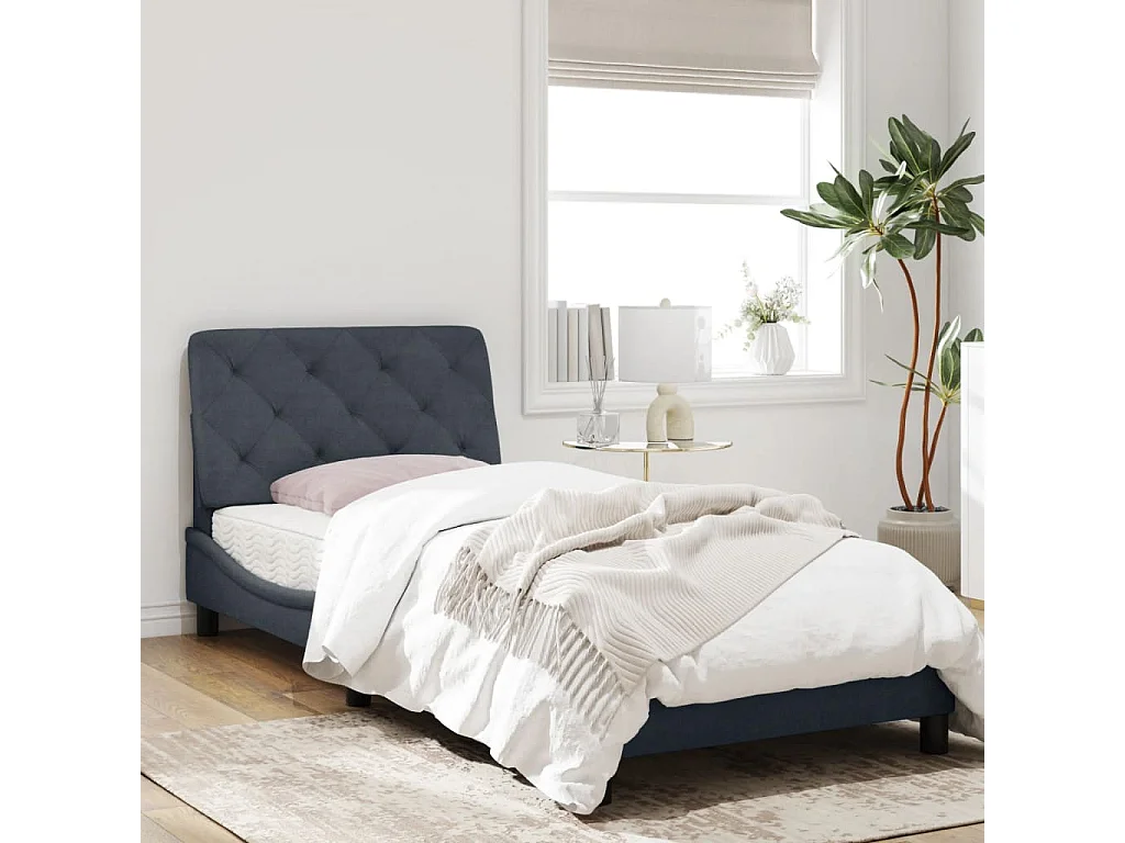 Cadre de lit avec tête de lit Gris foncé 90x190 Velours