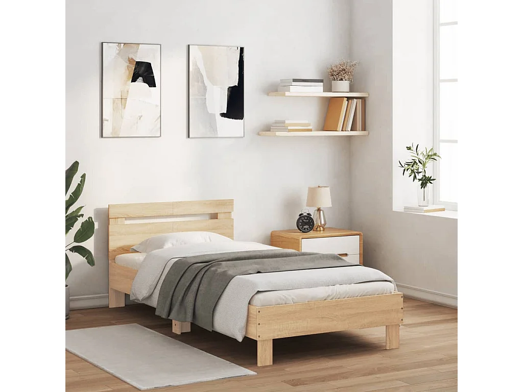 Cadre de lit avec tête de lit chêne sonoma 100x200