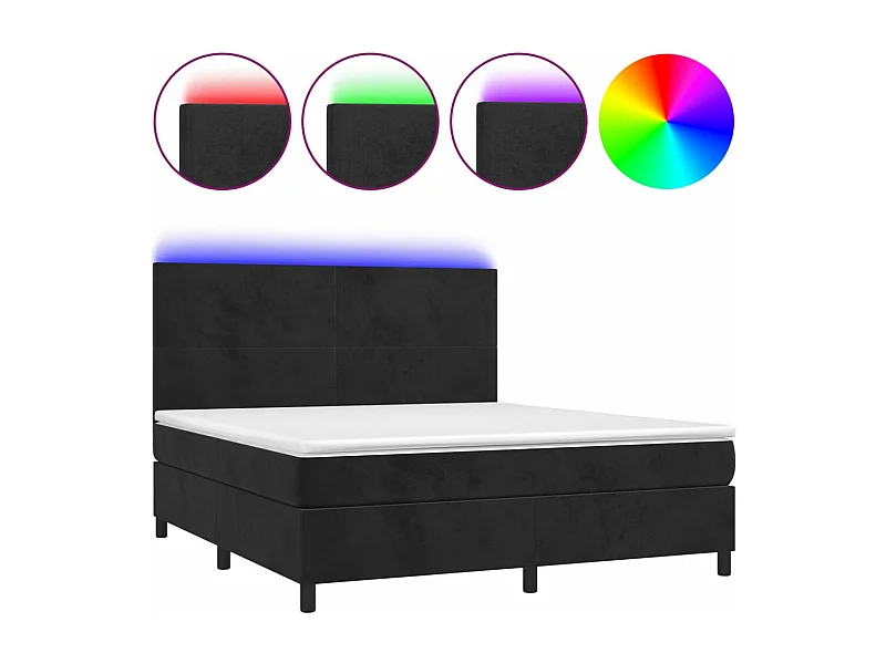 Sommier à lattes de lit et matelas LED Noir 180x200 Velours