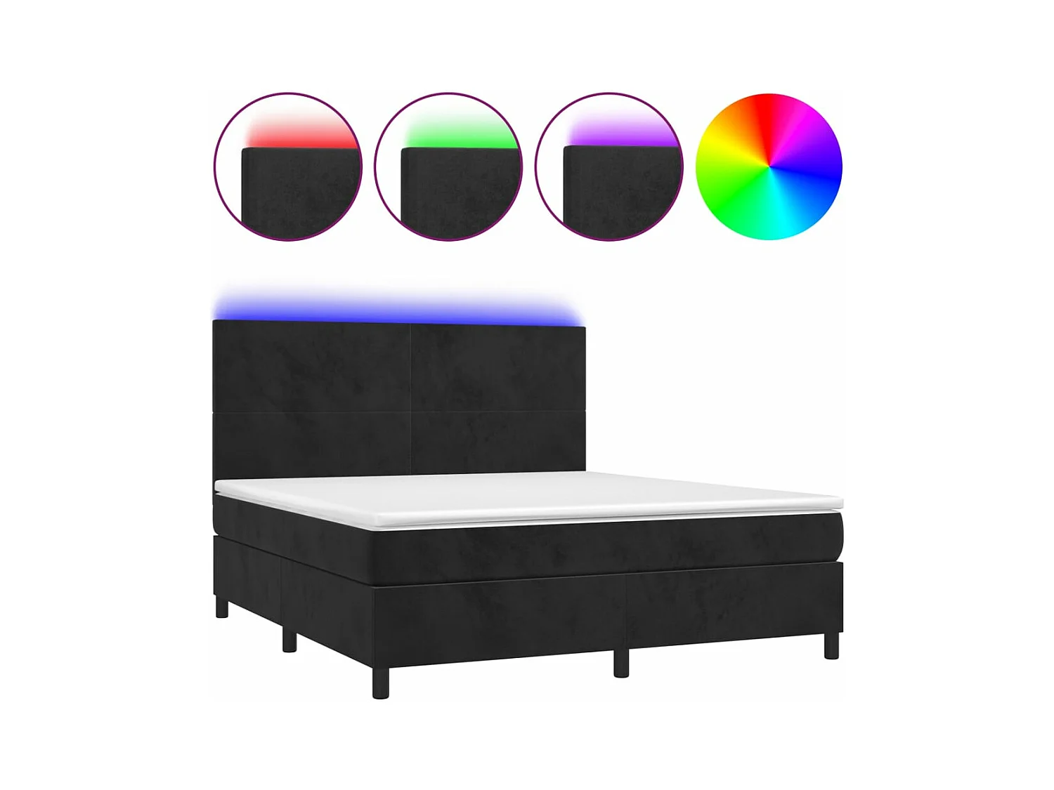 Sommier à lattes de lit et matelas LED Noir 180x200 Velours