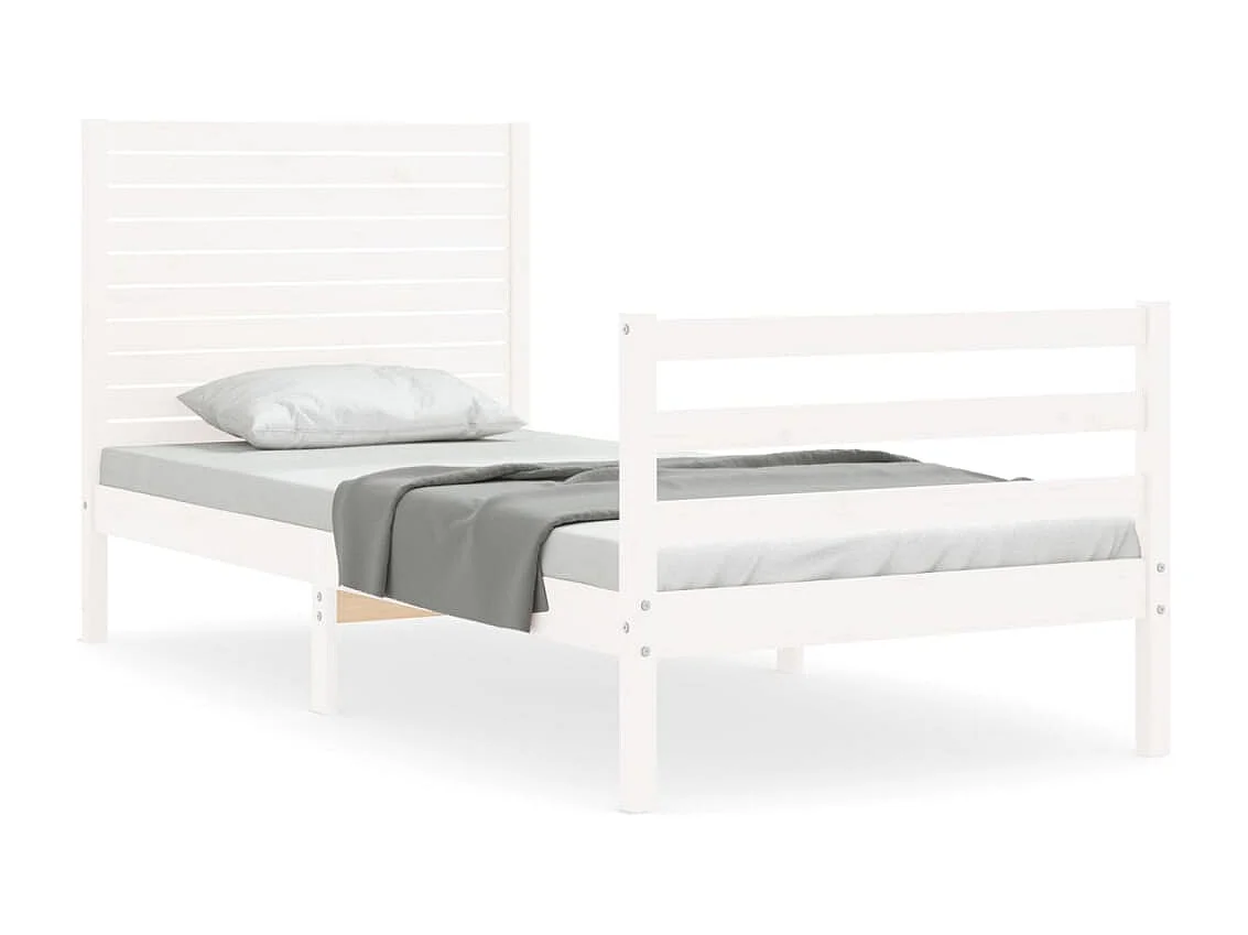 Cadre de lit avec tête de lit blanc 90x200 bois massif