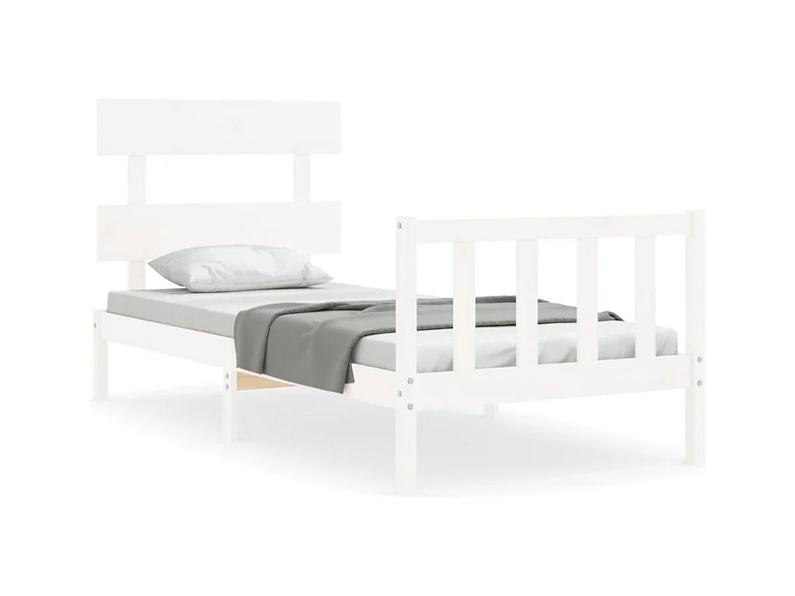 Cadre de lit avec tête de lit blanc 90x200 bois massif