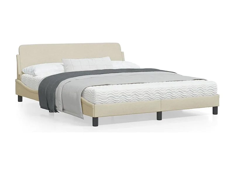 Cadre de lit avec tête de lit Crème 160x200 Tissu
