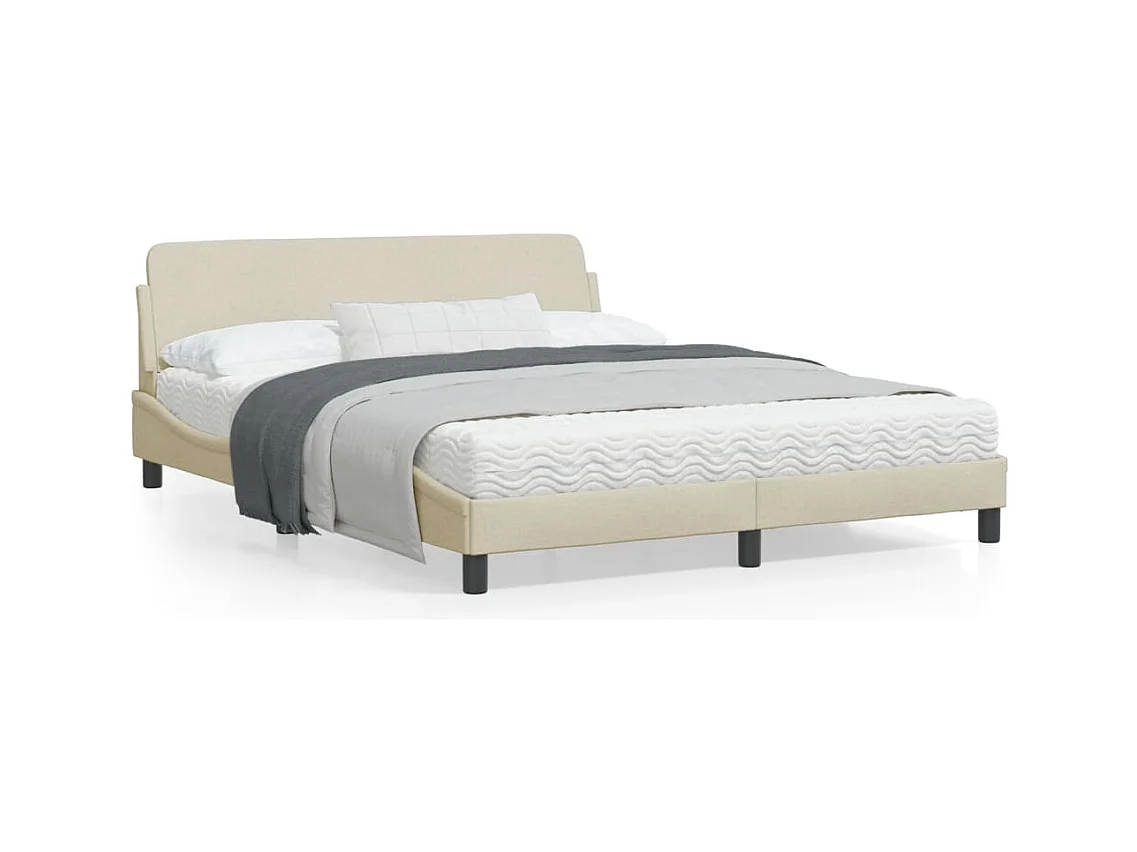 Cadre de lit avec tête de lit Crème 160x200 Tissu