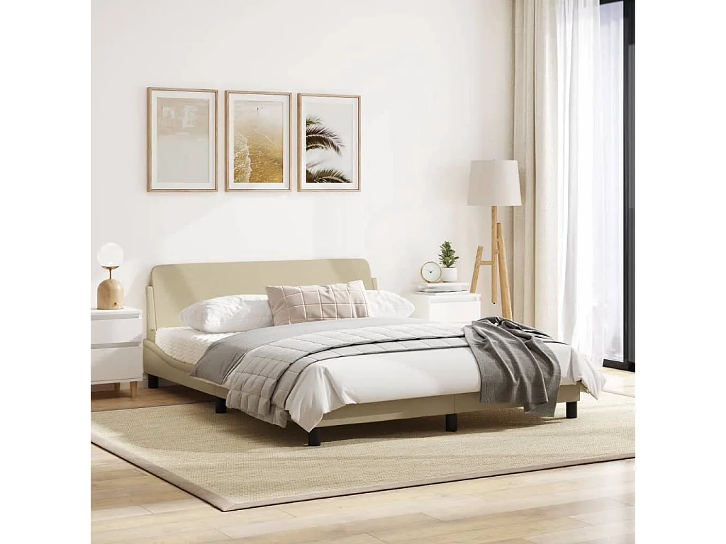Cadre de lit avec tête de lit Crème 160x200 Tissu