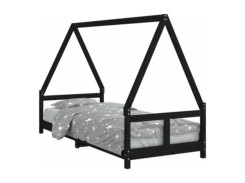 Cadre de lit pour enfants noir 80x200 bois de pin massif