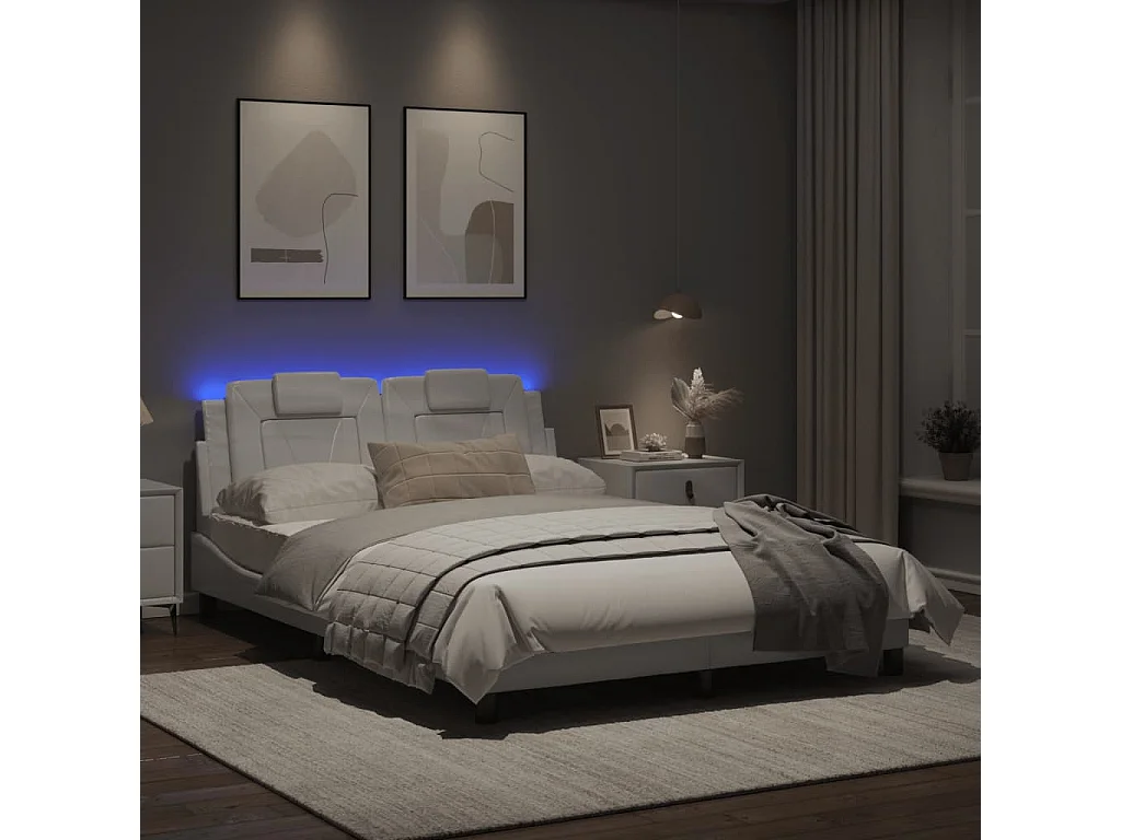 Cadre de lit avec lumières LED blanc 120x200 similicuir