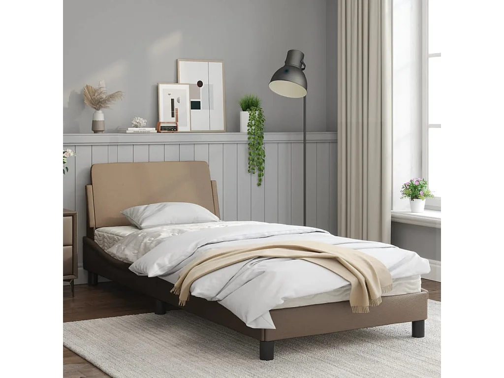 Cadre de lit avec tête de lit Cappuccino 90x200 Similicuir
