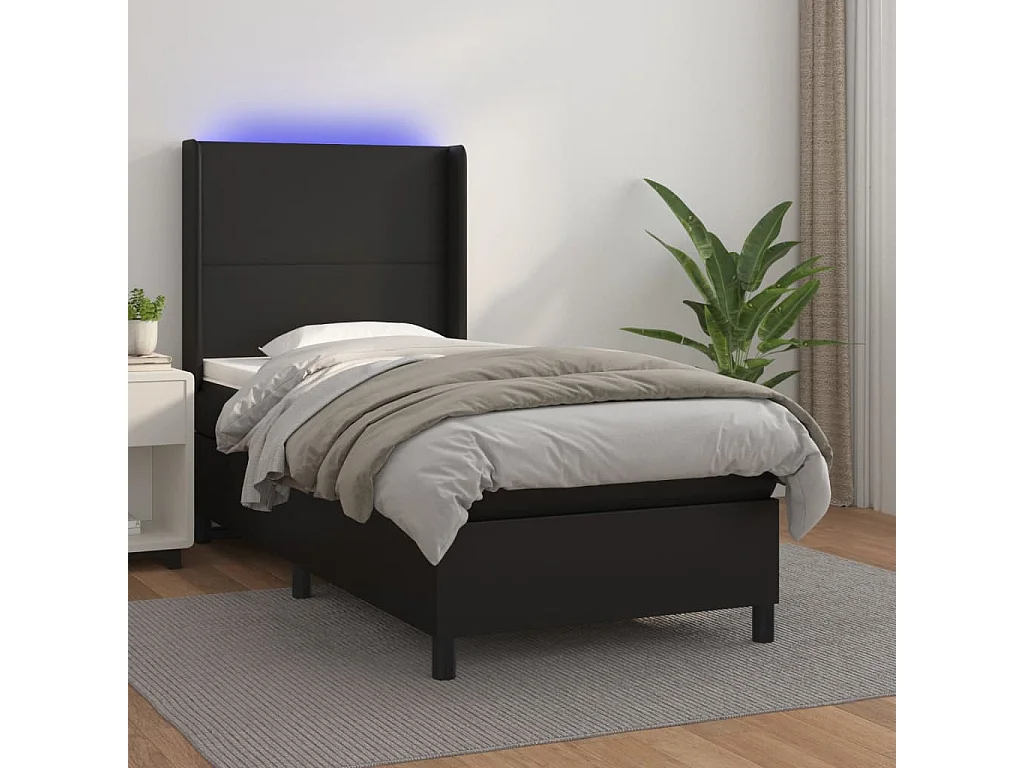 Sommier à lattes de lit matelas et LED Noir 80x200 Similicuir