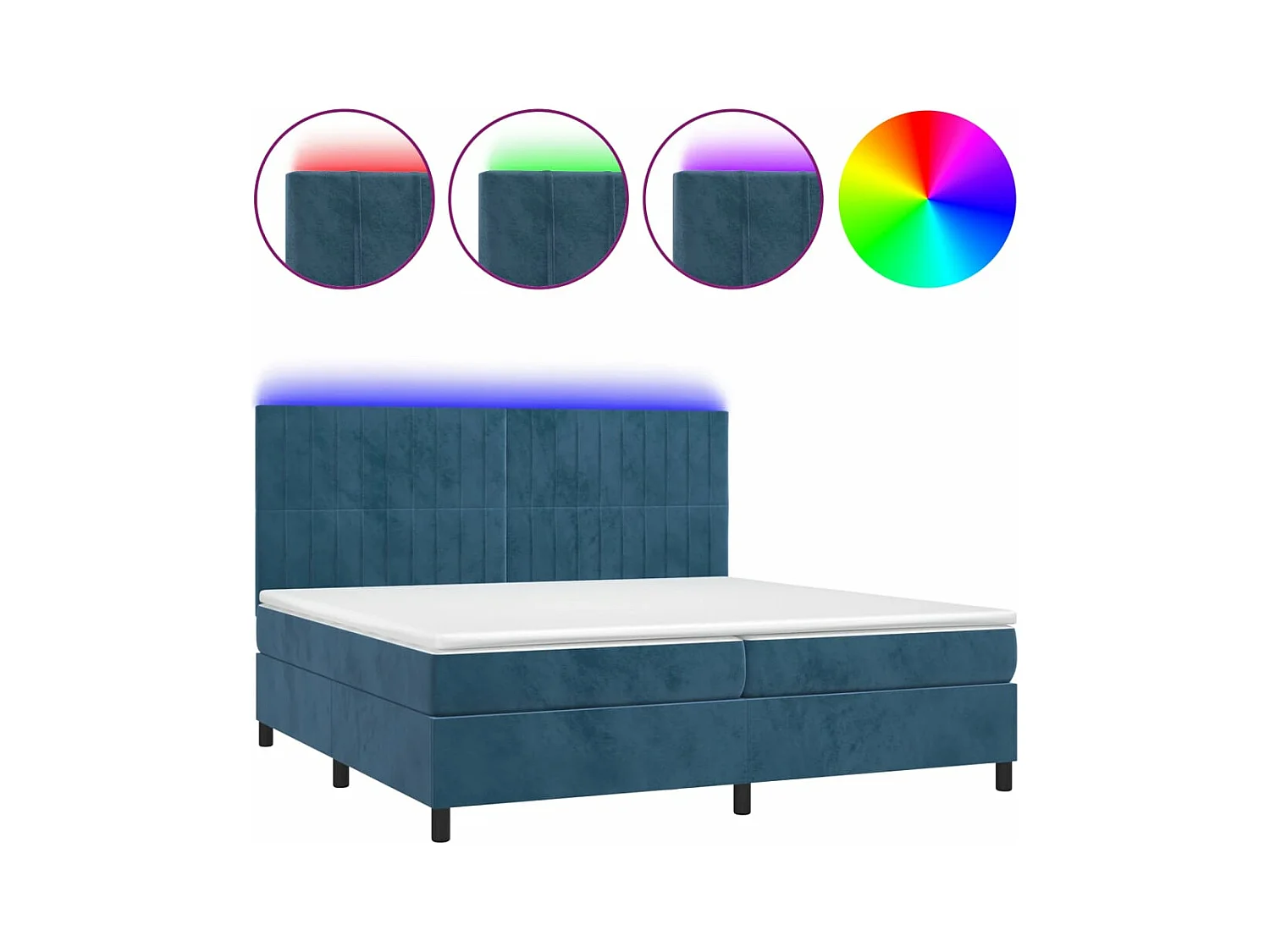 Sommier à lattes de lit matelas et LED Bleu foncé 200x200