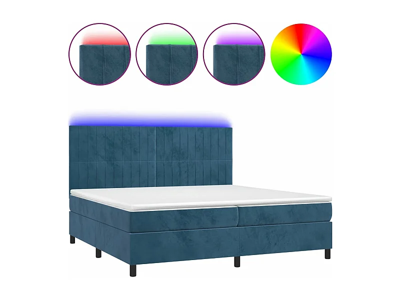 Sommier à lattes de lit matelas et LED Bleu foncé 200x200