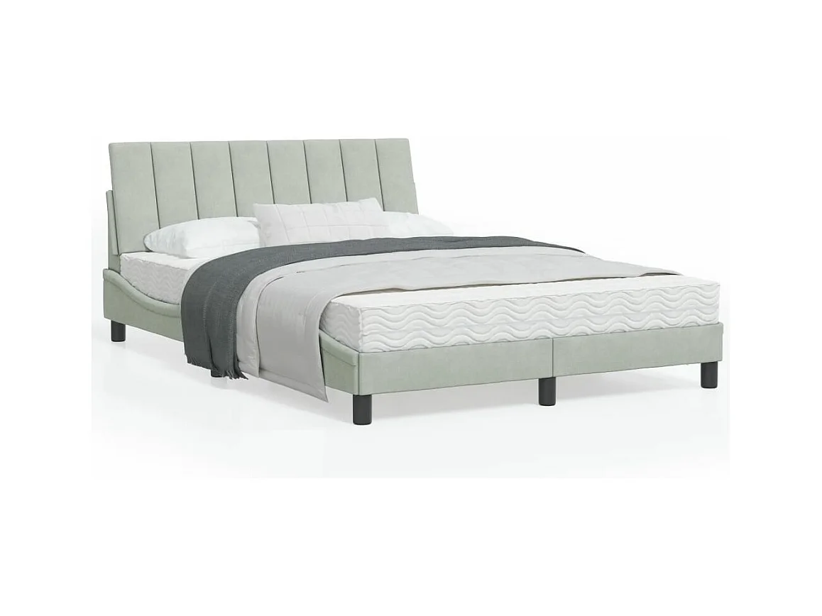 Cadre de lit avec tête de lit Gris clair 140x190 Velours