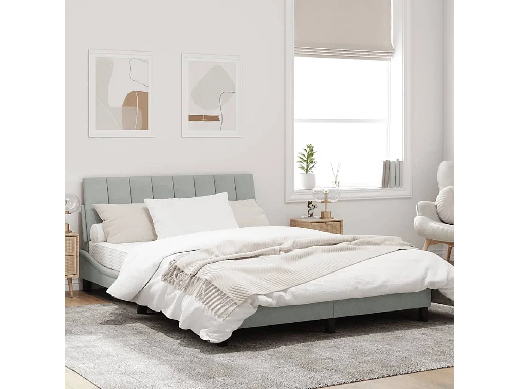 Cadre de lit avec tête de lit Gris clair 140x190 Velours