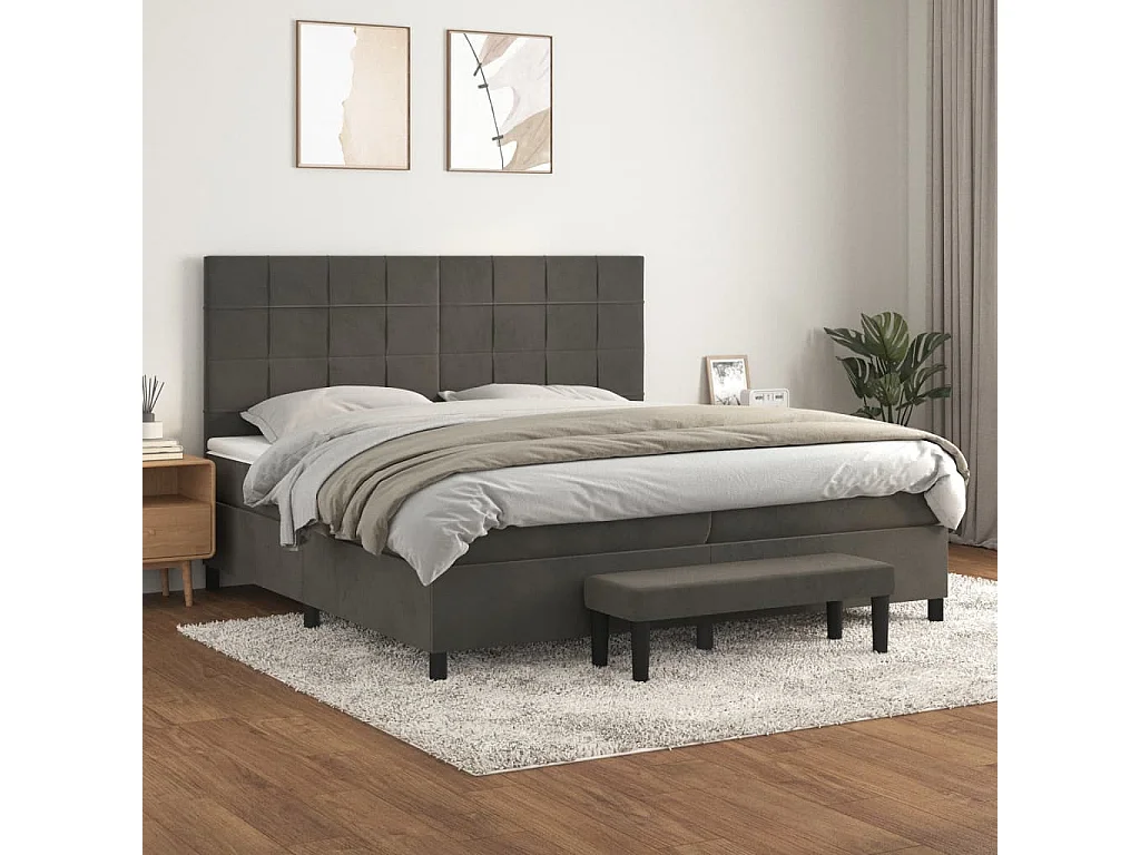 Sommier à lattes de lit et matelas Gris foncé 200x200 Velours