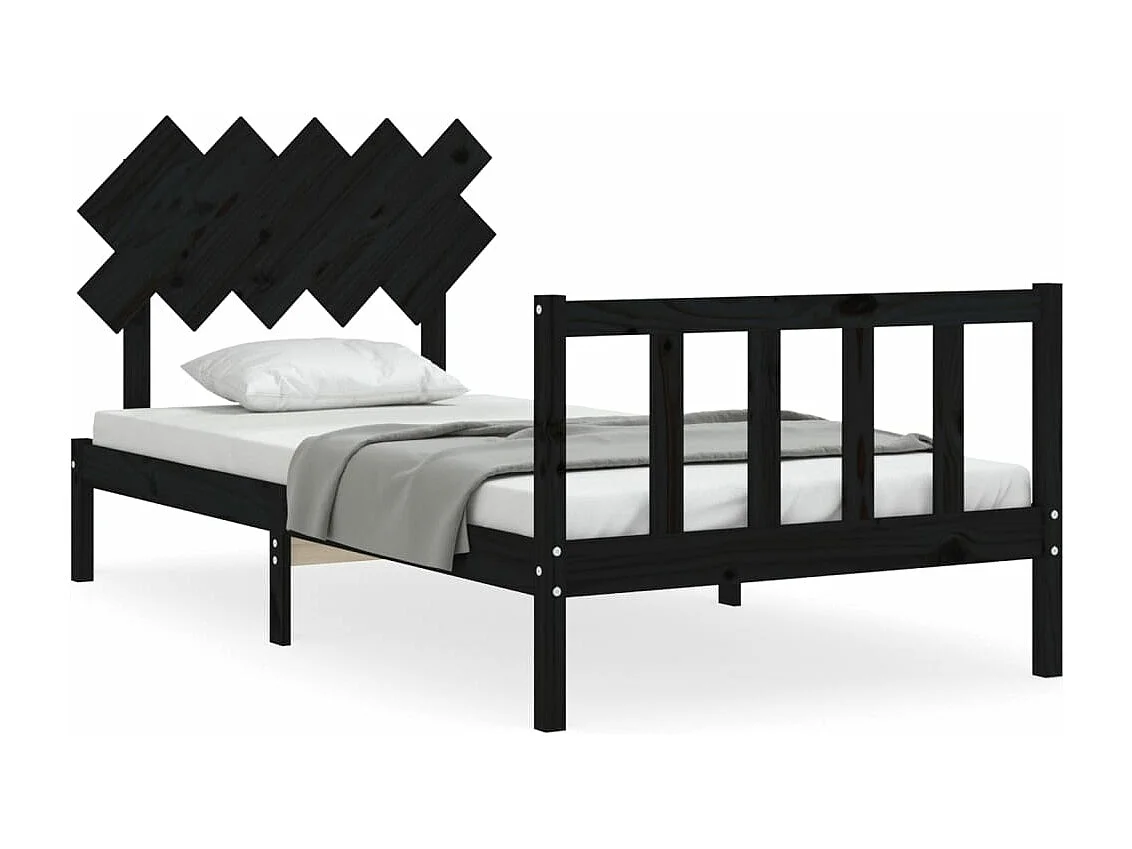 Cadre de lit et tête de lit noir 100x200 bois massif