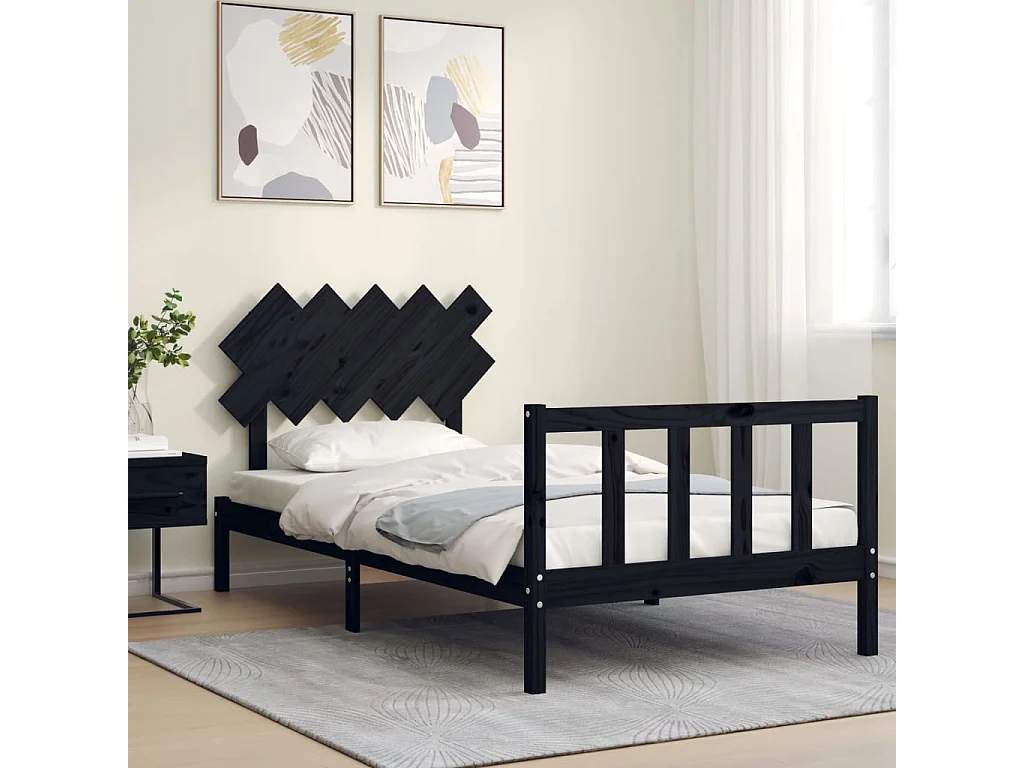 Cadre de lit et tête de lit noir 100x200 bois massif