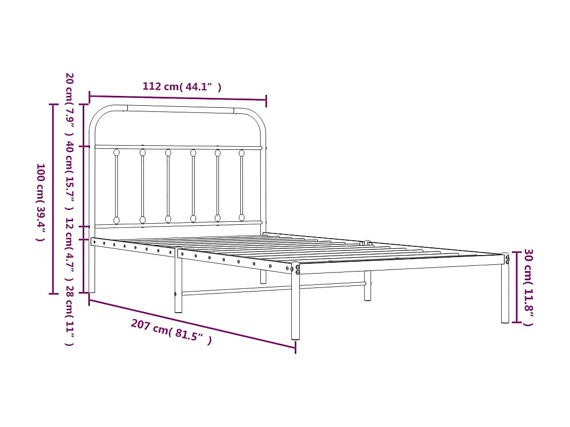 Cadre de lit métal avec tête de lit blanc 107x203