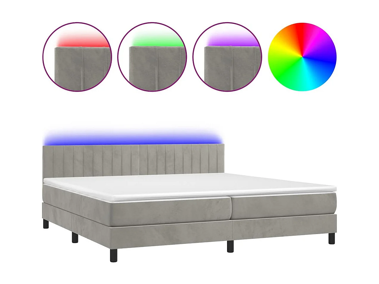 Sommier à lattes de lit avec matelas LED Gris clair 200x200