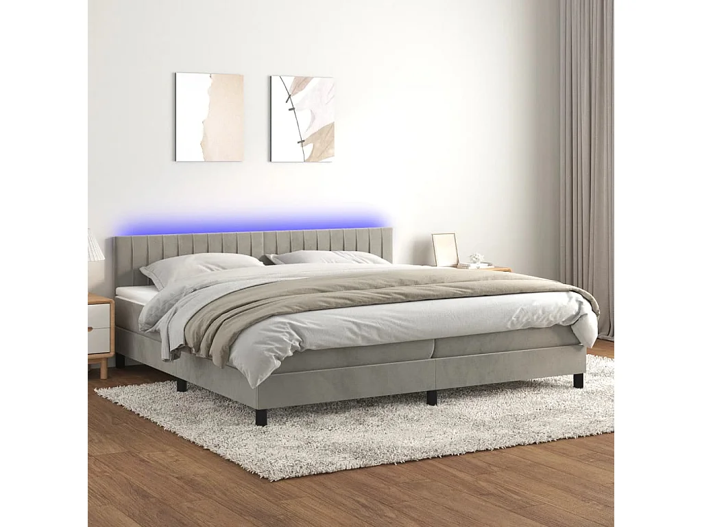 Sommier à lattes de lit avec matelas LED Gris clair 200x200