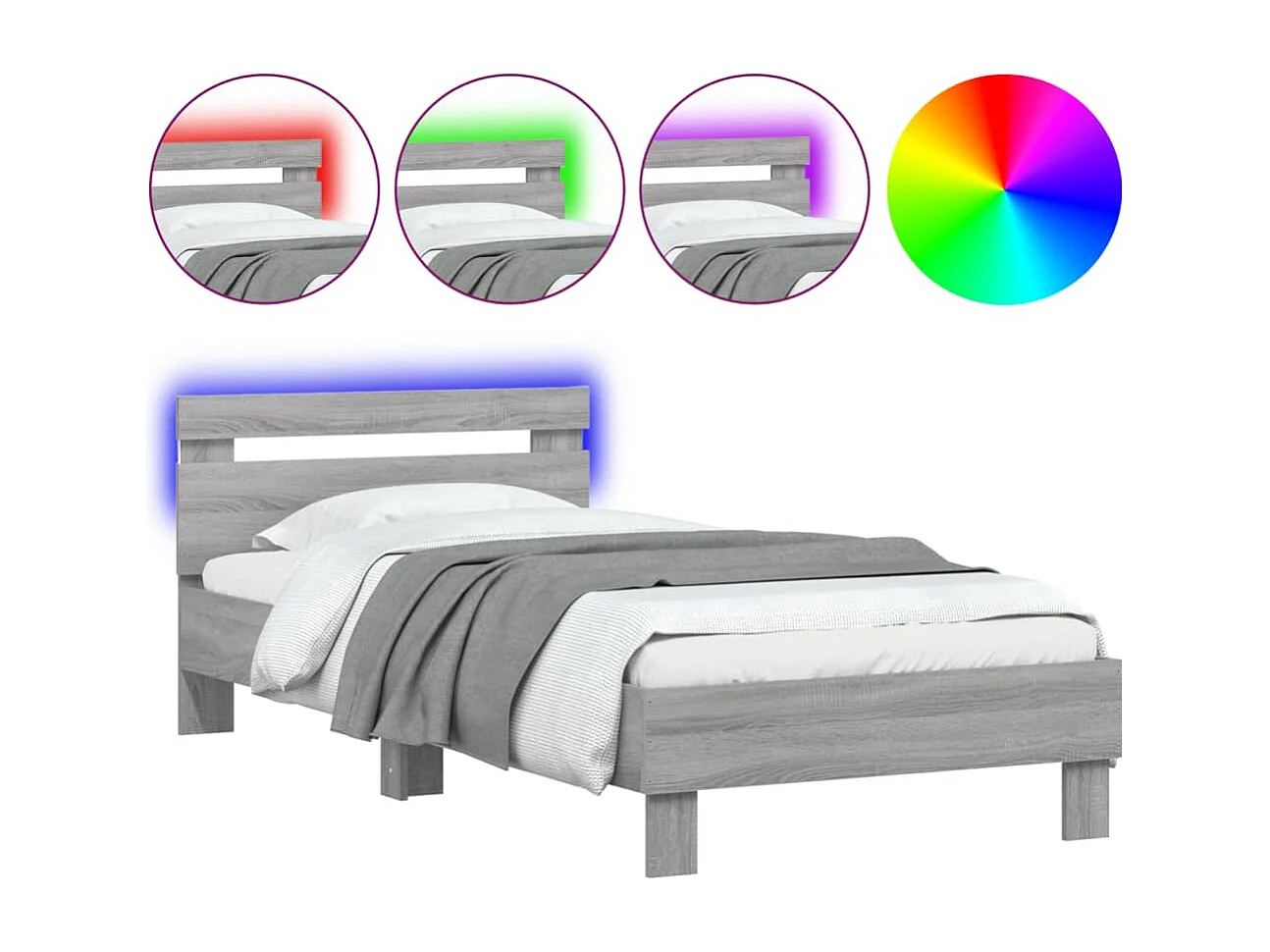 Bedframe met hoofdbord en LED grijs sonoma eikenkleur 75x190 cm