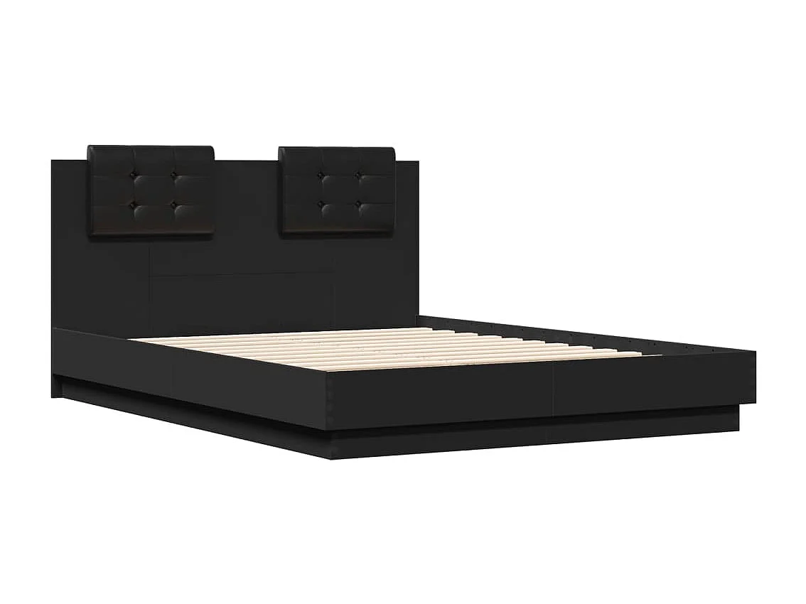 Cadre de lit avec tête de lit noir 135x190 bois d'ingénierie