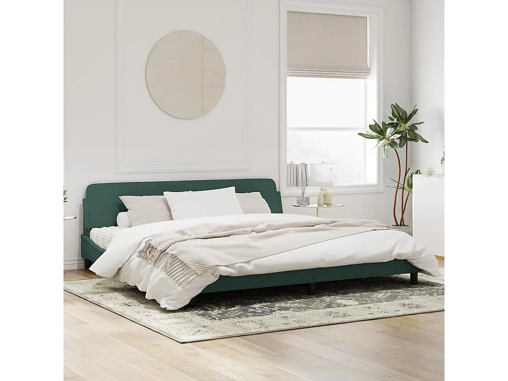 Cadre de lit avec tête de lit Vert foncé 200x200 Velours