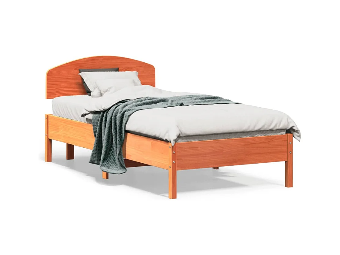 Cadre de lit avec tête de lit cire marron 75x190 bois de pin