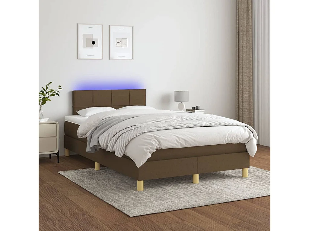 Sommier à lattes de lit matelas et LED marron foncé 120x190
