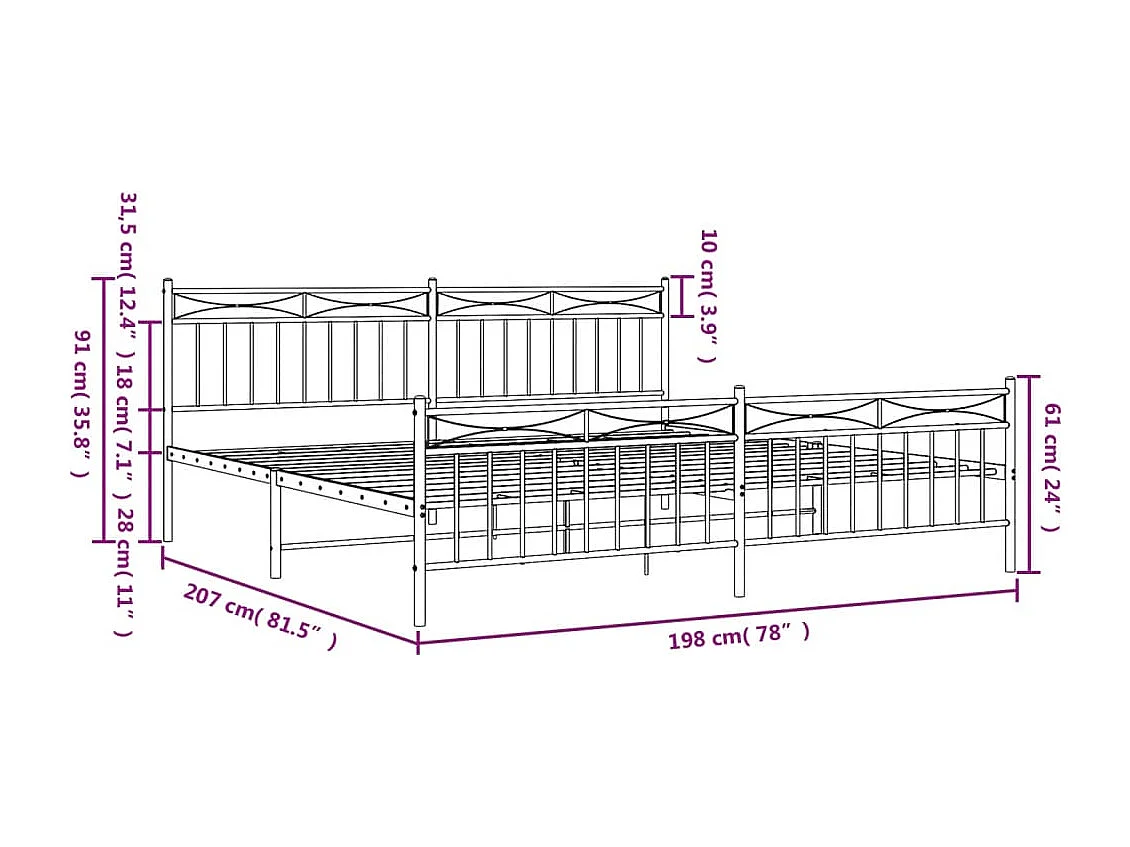 Cadre de lit métal avec tête de lit-pied de lit blanc 193x203