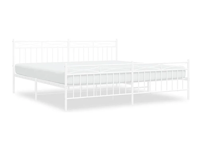 Cadre de lit métal avec tête de lit-pied de lit blanc 193x203