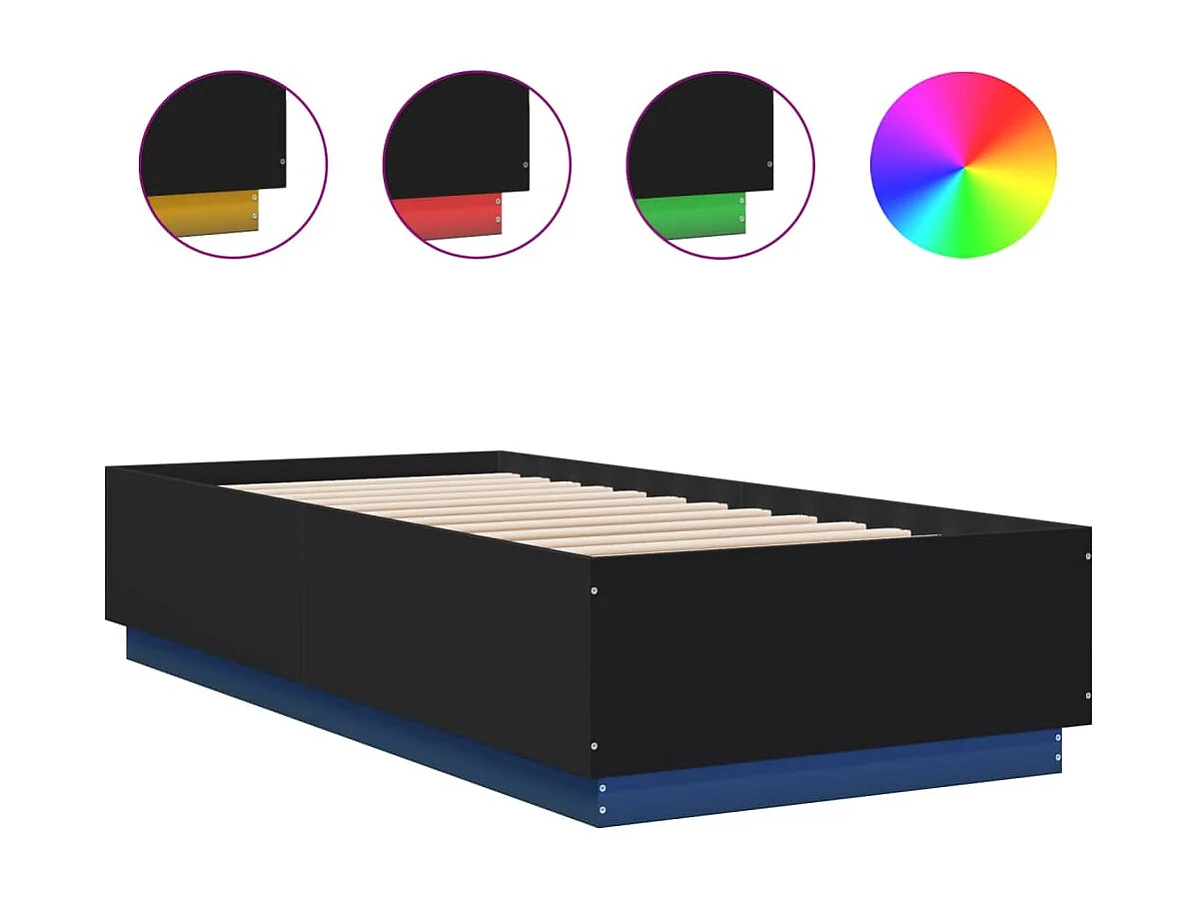 Bedframe met LED-verlichting bewerkt hout zwart 90x200 cm