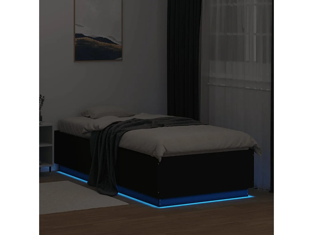 Bedframe met LED-verlichting bewerkt hout zwart 90x200 cm