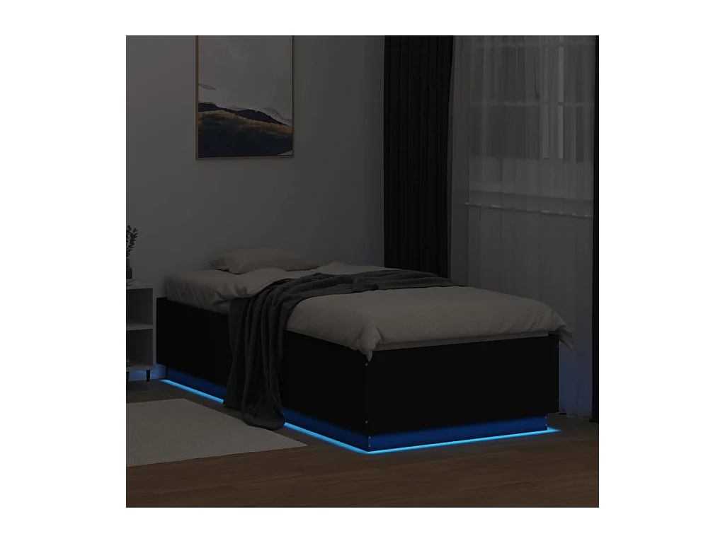 Bedframe met LED-verlichting bewerkt hout zwart 90x200 cm