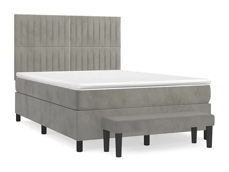 Sommier à lattes de lit et matelas Gris clair 140x190 Velours