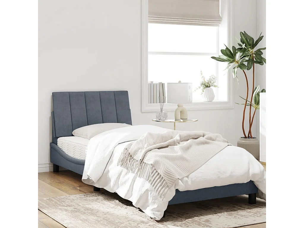 Cadre de lit avec tête de lit Gris foncé 90x190 Velours