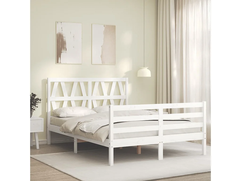 Cadre de lit avec tête de lit blanc 140x190 bois massif