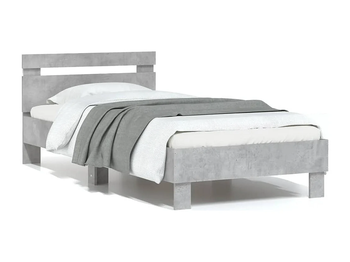 Cadre de lit tête de lit et lumières LED gris béton 75x190