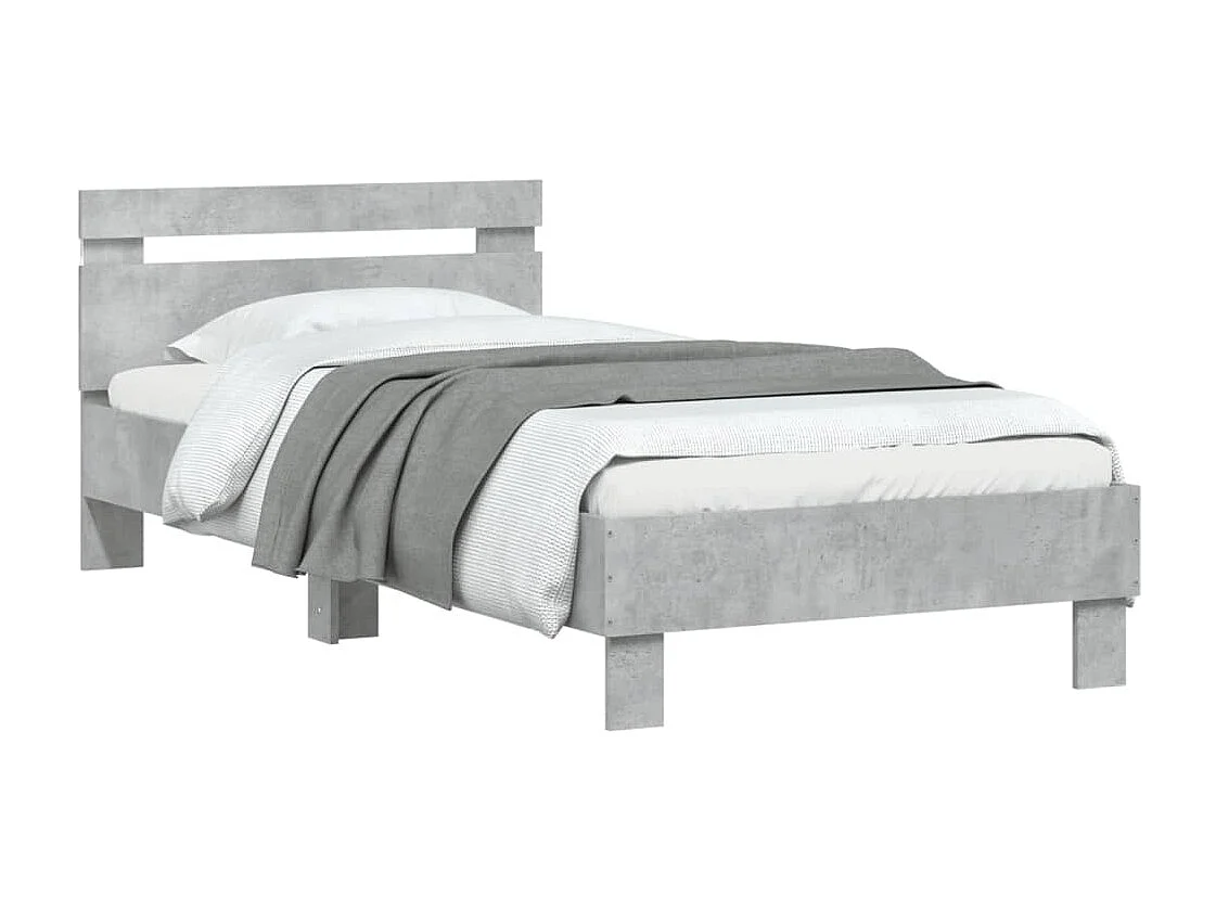 Cadre de lit tête de lit et lumières LED gris béton 75x190