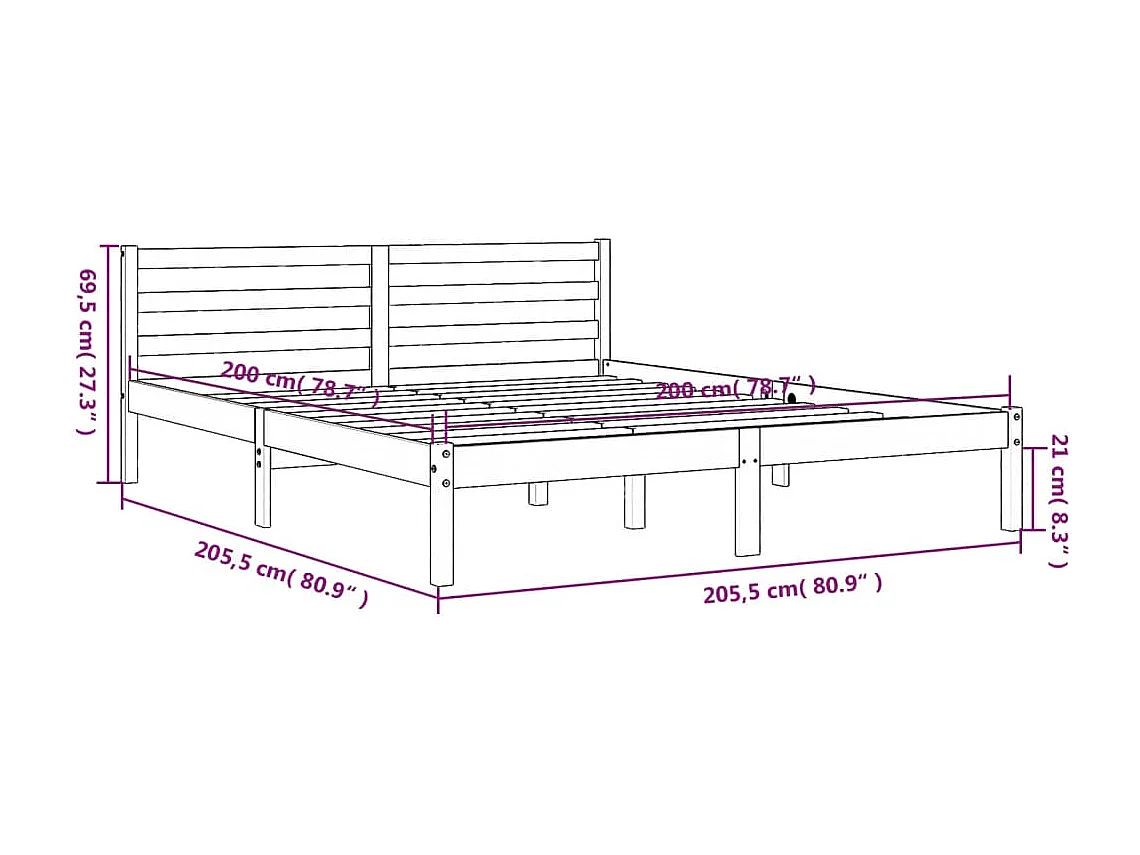 Cadre de lit marron 200x200 bois de pin massif