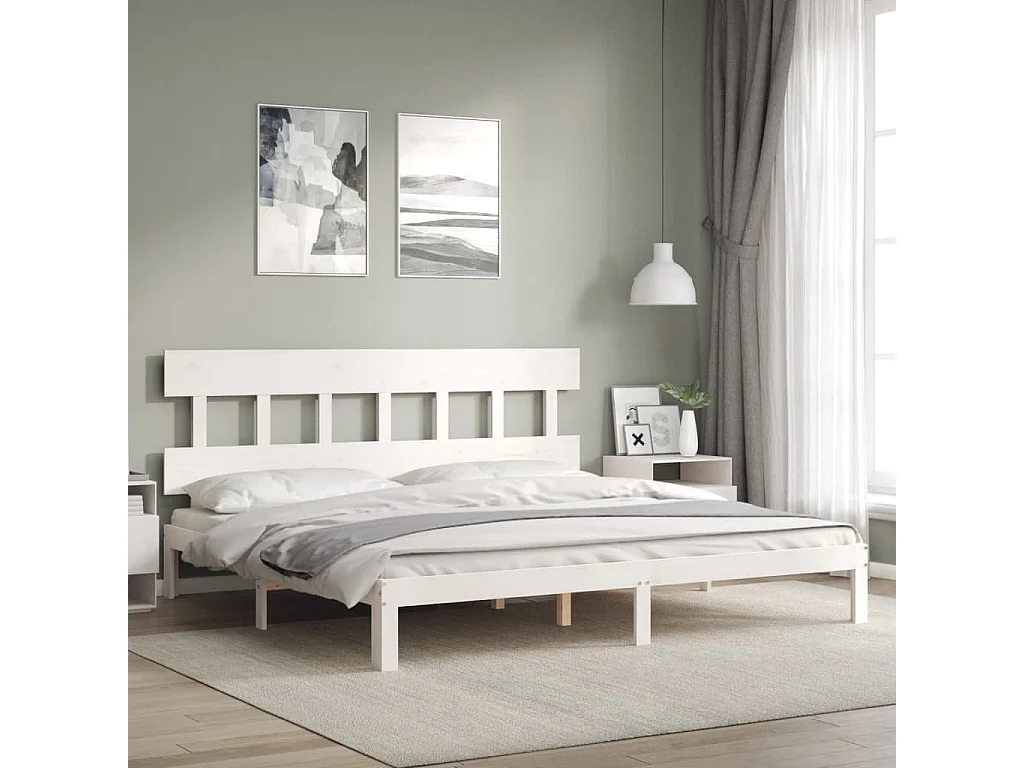 Bedframe met hoofdbord massief hout wit Super King Size