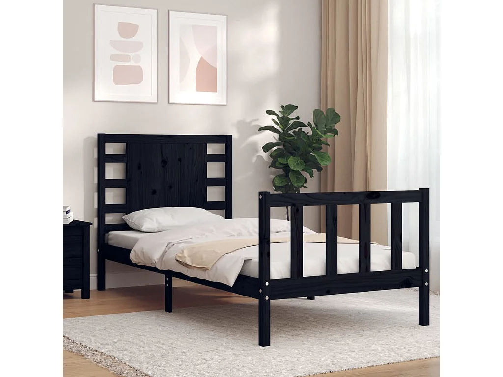 vidaXL Estructura de cama con cabecero madera maciza negro