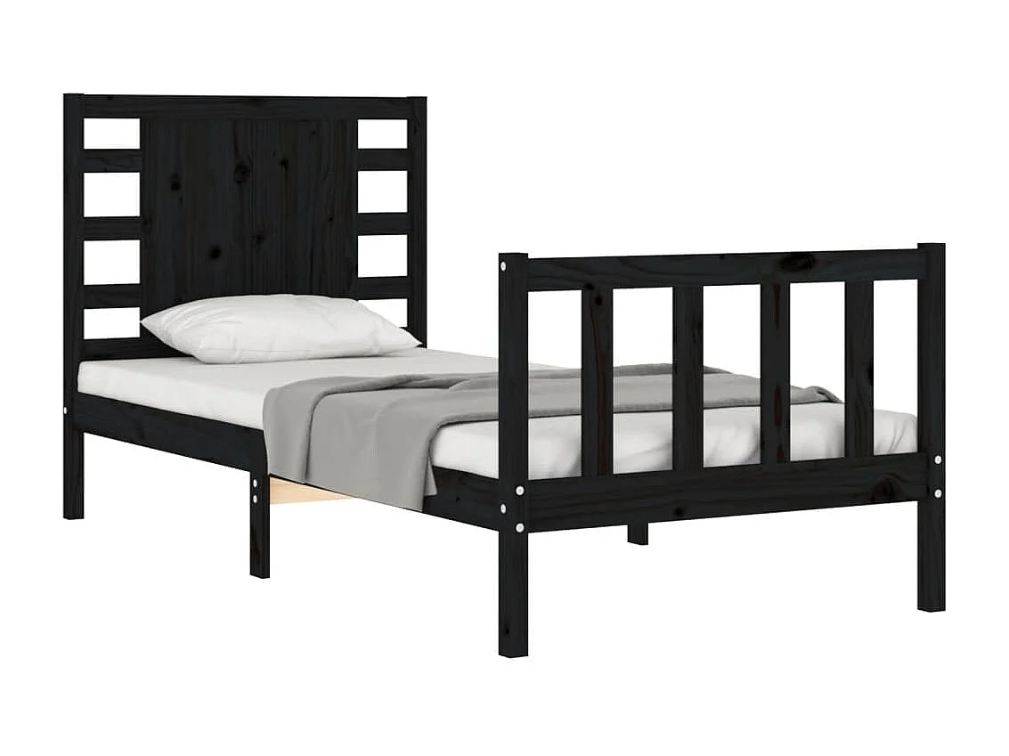 vidaXL Estructura de cama con cabecero madera maciza negro