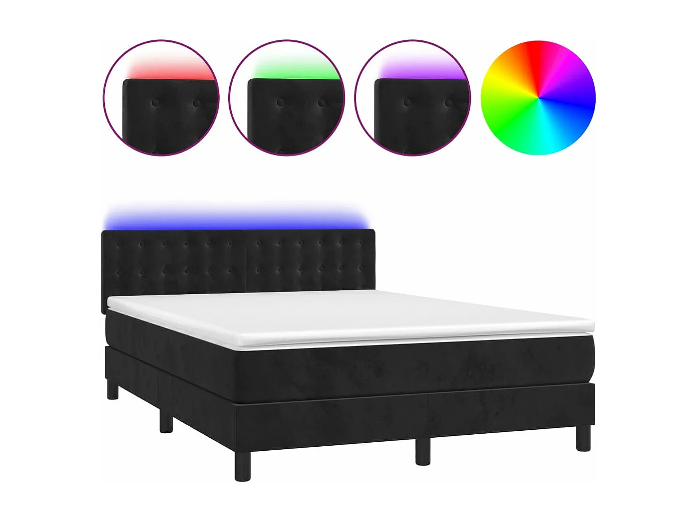 Sommier à lattes de lit avec matelas et LED Noir 140x190